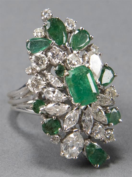 Appraisal: Ladies emerald and diamond cluster ring Ring is set with