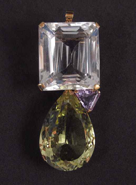 Appraisal: AN K OVERSIZED THREE COLOR QUARTZ PENDANT BROOCH K yellow