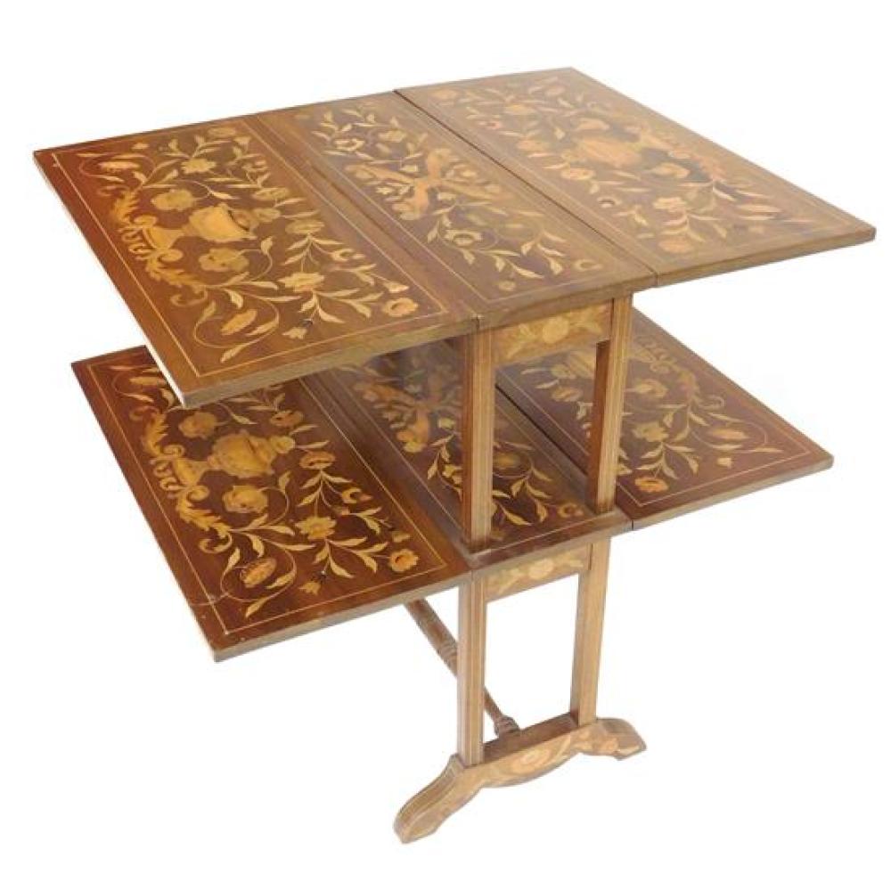 Appraisal: Two tier drop leaf table with floral marquetry early th