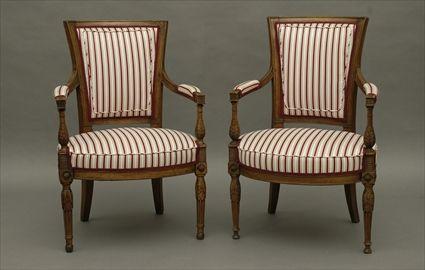 Appraisal: Pair of Directoire Beechwood Fauteuils x x in