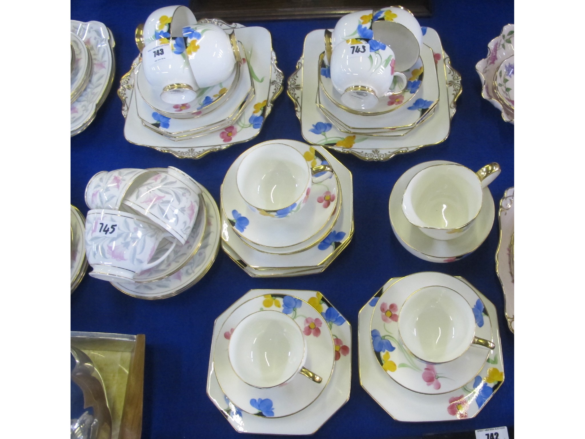 Appraisal: 's Paragon bone china teaset painted with yellow blue and