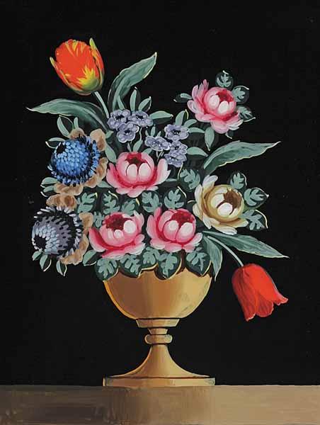 Appraisal: An American Eglomis Painting Depicting a Basket of Flowers late