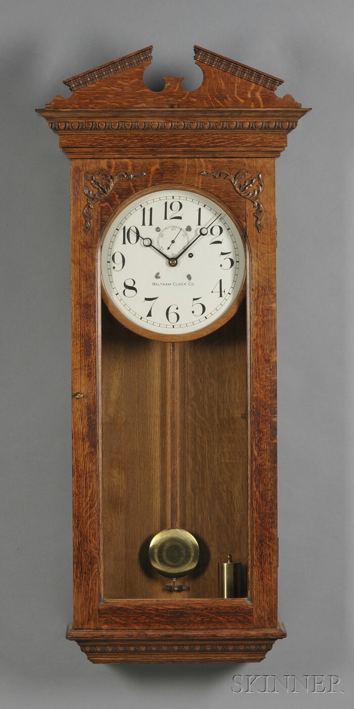 Appraisal: Waltham Oak Wall Regulator No Waltham Clock Company c with