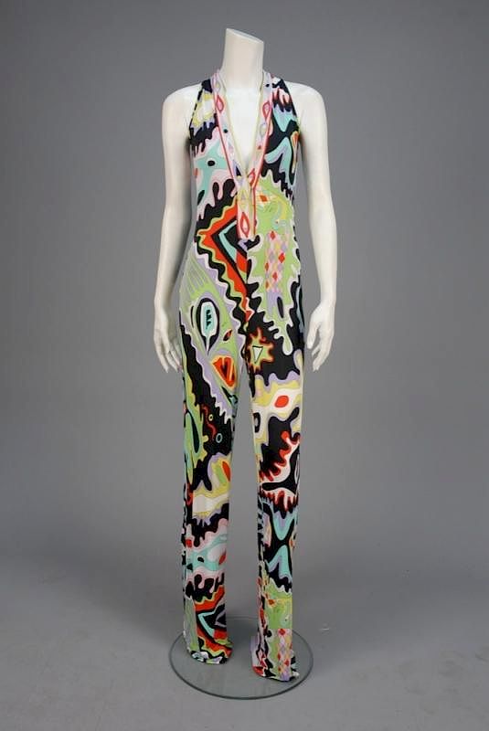 Appraisal: PUCCI PRINTED RAYON JUMPSUIT Sleeveless V-neck with abstract print in