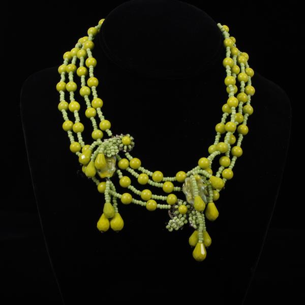 Appraisal: Miriam Haskell Multi-strand Lime Green Glass Beaded Necklace