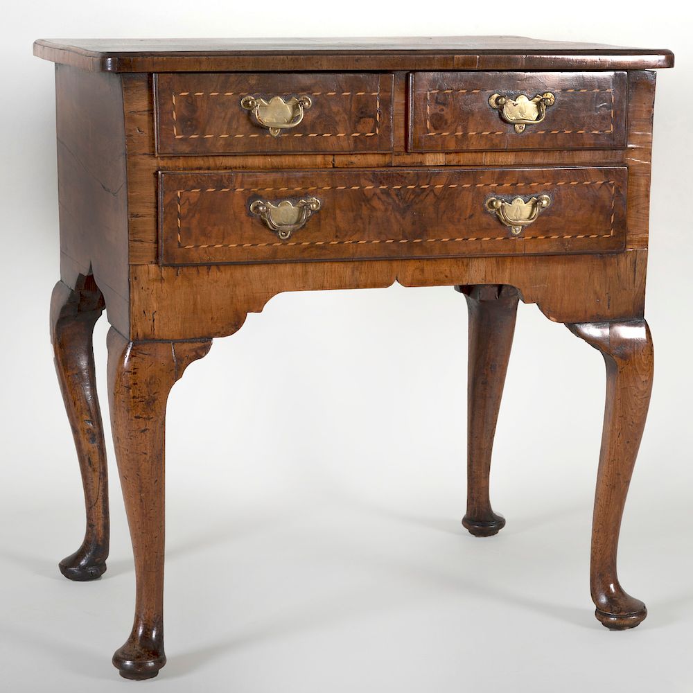 Appraisal: George II Inlaid Walnut Lowboy Fitted with two short over