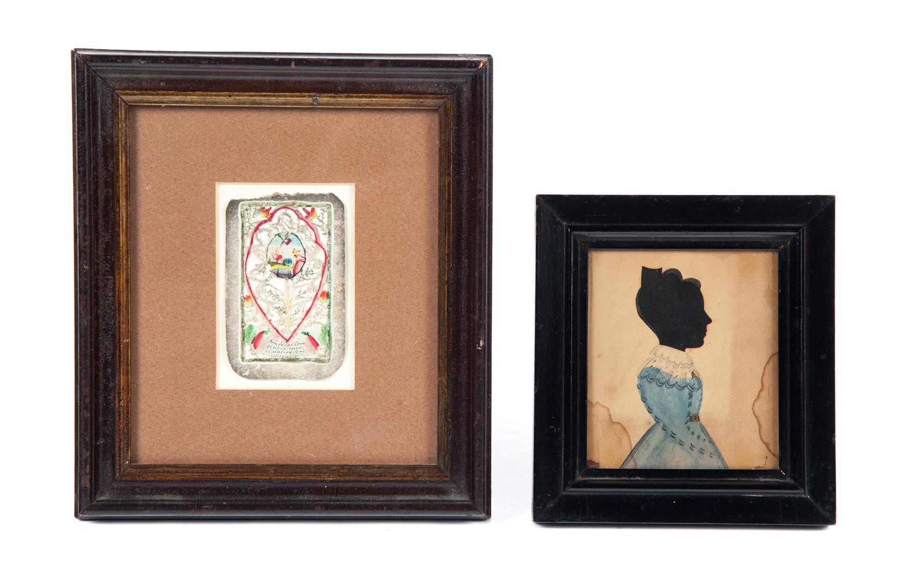 Appraisal: FRAMED SILHOUETTE AND VALENTINE American and European th century Hollow