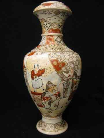 Appraisal: Japanese Satsuma Pottery Vase villagers '' drilled for lamp base