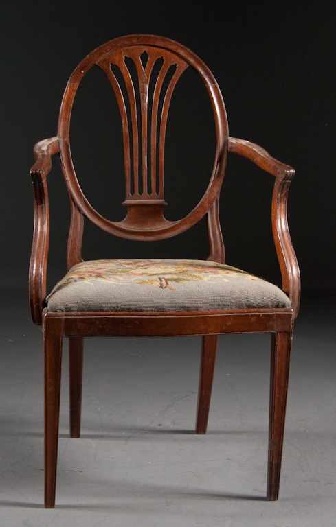 Appraisal: Federal carved mahogany upholstered armchair Maryland circa oval back shaped