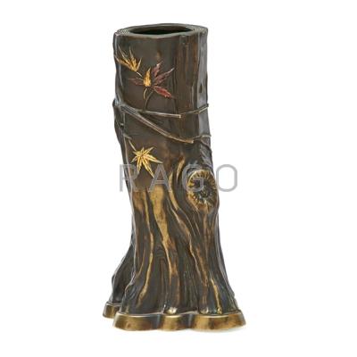 Appraisal: MIXED METAL BRONZE VASE Tree trunk form with gold leaf