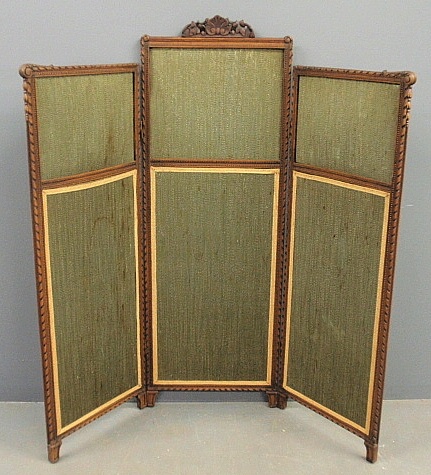 Appraisal: - Victorian style carved walnut three-part dressing screen h x