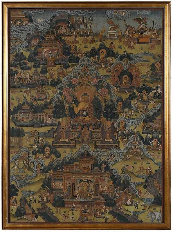 Appraisal: Framed Shakyamuni Thangka possibly Tibetan th century hand painting on