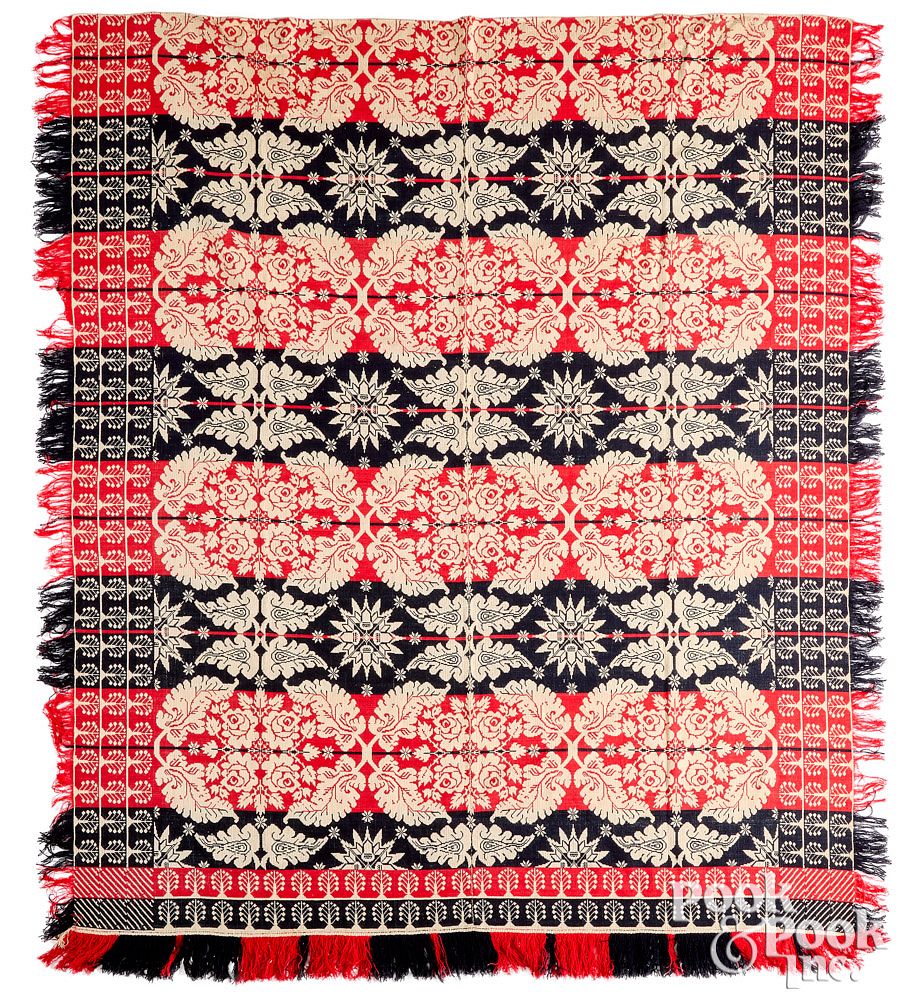 Appraisal: Jacquard coverlet ca Jacquard coverlet ca with triple border x