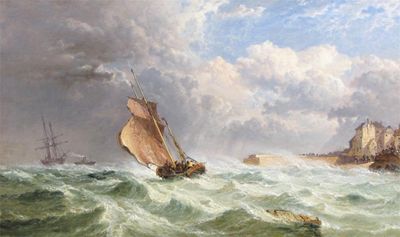 Appraisal: Arthur Joseph Meadows - Rough weather off Newquay Cornwall Signed