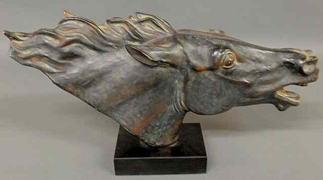 Appraisal: Terracotta horsehead with a faux bronze finish signed Austin Prod