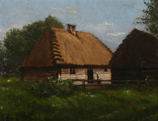 Appraisal: VICTOR GILSOUL Belgian - THATCHED COTTAGE IN SPRING signed lower