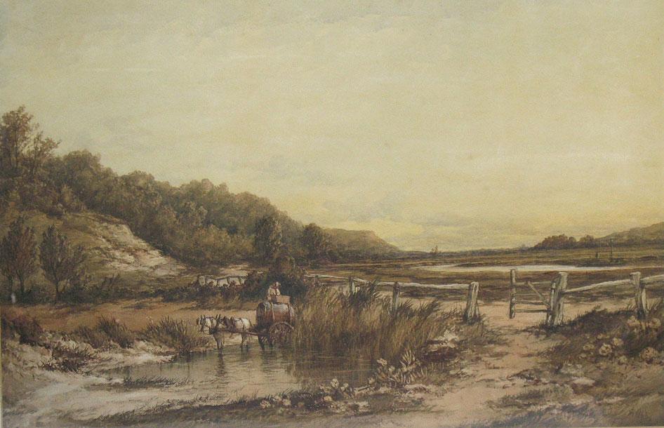 Appraisal: J NIBBS A rural landscape with donkey and water cart