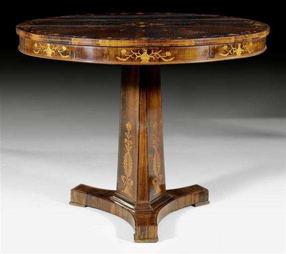 Appraisal: ROUND SALON TABLE Biedermeier probably Berlin circa Mahogany and fruitwoods