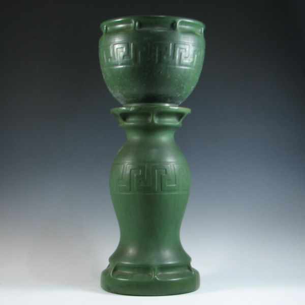 Appraisal: Brush McCoy New ''Moss Green'' Ware Jardiniere and Pedestal We