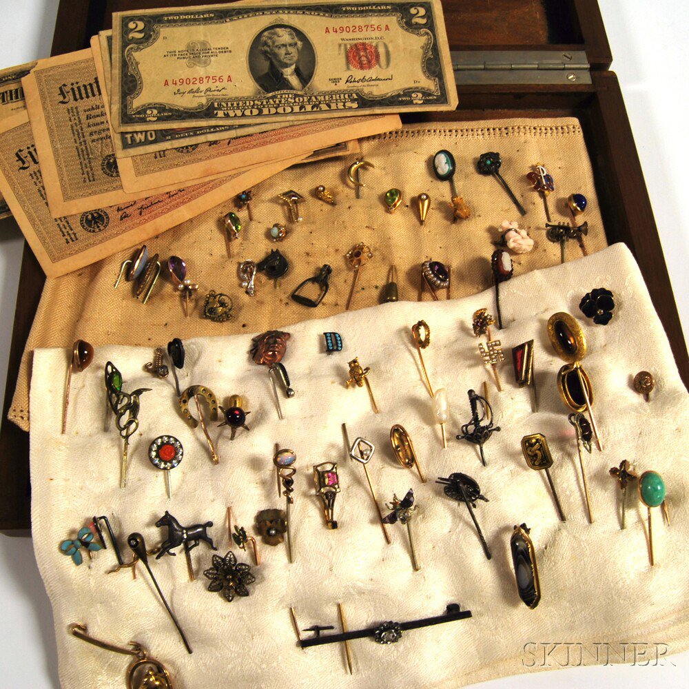 Appraisal: Collection of Antique Stickpins approximately sixty-five examples include enamel turquoise