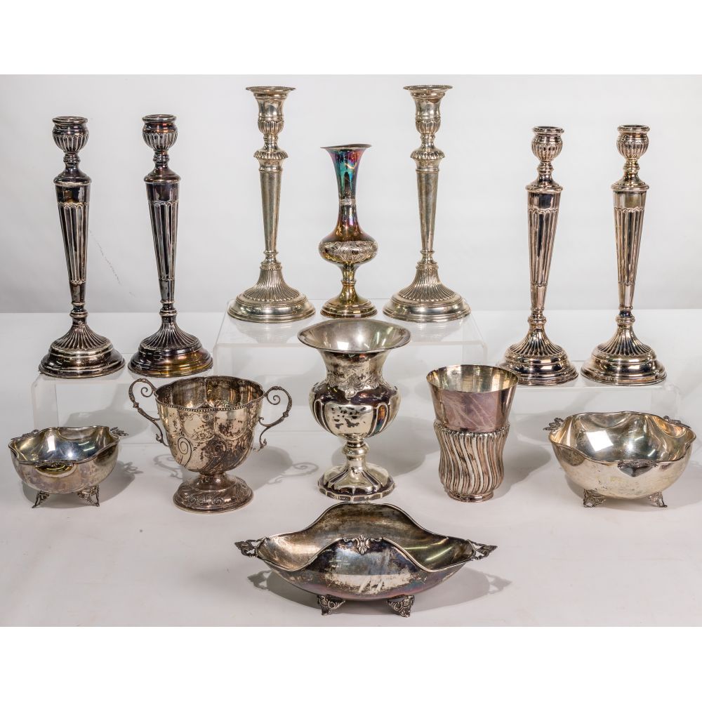 Appraisal: EUROPEAN SILVER OBJECT ASSORTMENT items including vases matched pair of