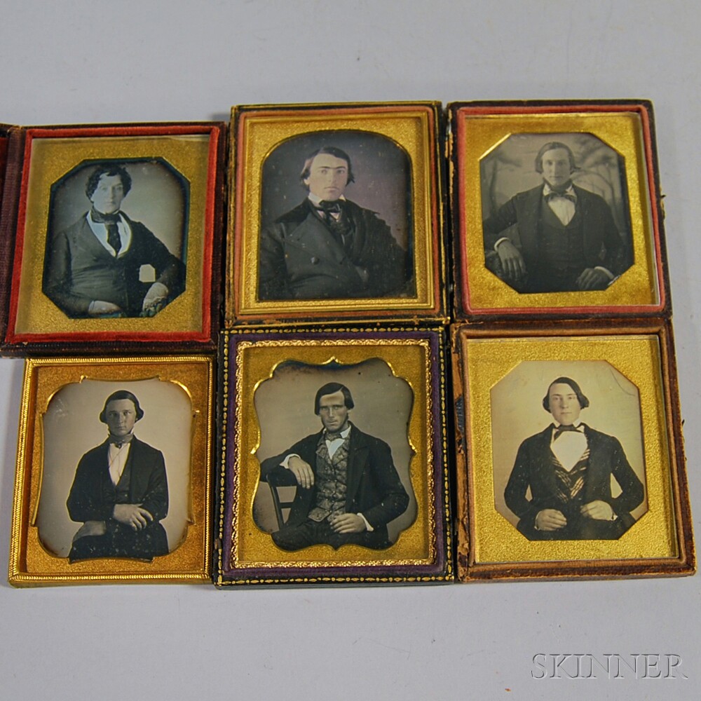 Appraisal: Six Sixth-plate Daguerreotype Portraits of Young Men mounted in pressed-paper