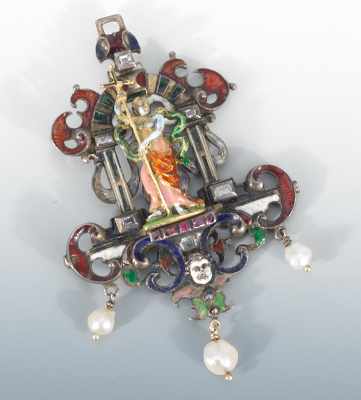 Appraisal: A Renaissance Revival Enameled Pendant Set with Gemstones and Pearl