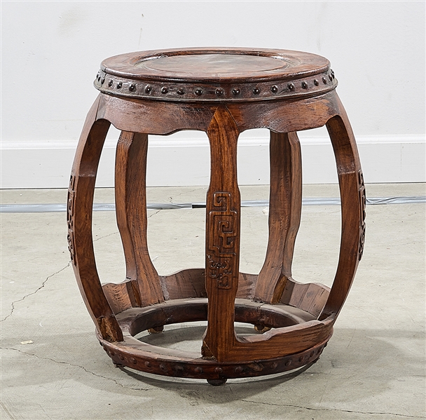 Appraisal: Chinese huanghuali wood stool characters in relief to legs x