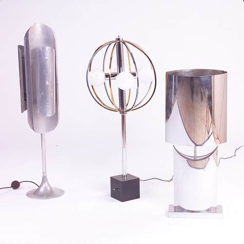 Appraisal: Three chrome table lamps one designed by Karl Springer Scratches