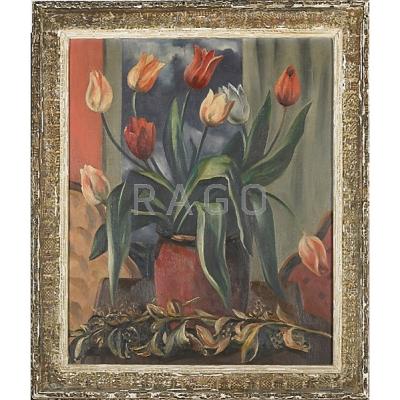 Appraisal: Bror Julius Olsson Nordfeldt Swedish American Tulips in Red Jar