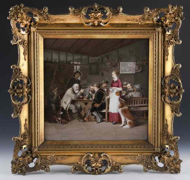 Appraisal: KPM Berlin porcelain plaque painted to depicta tavern scene Signed