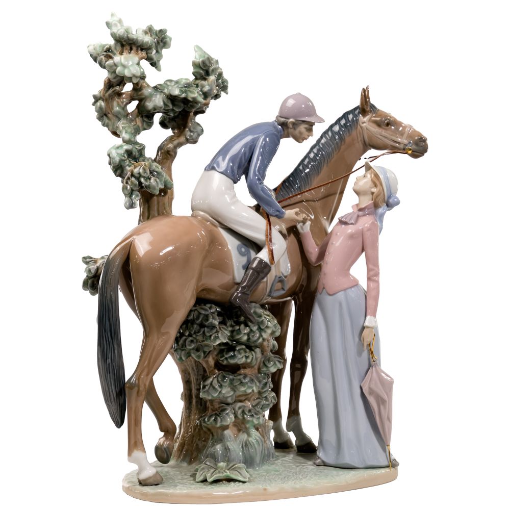 Appraisal: LLADRO JOCKEY WITH LASS FIGURINE retired marked on underside