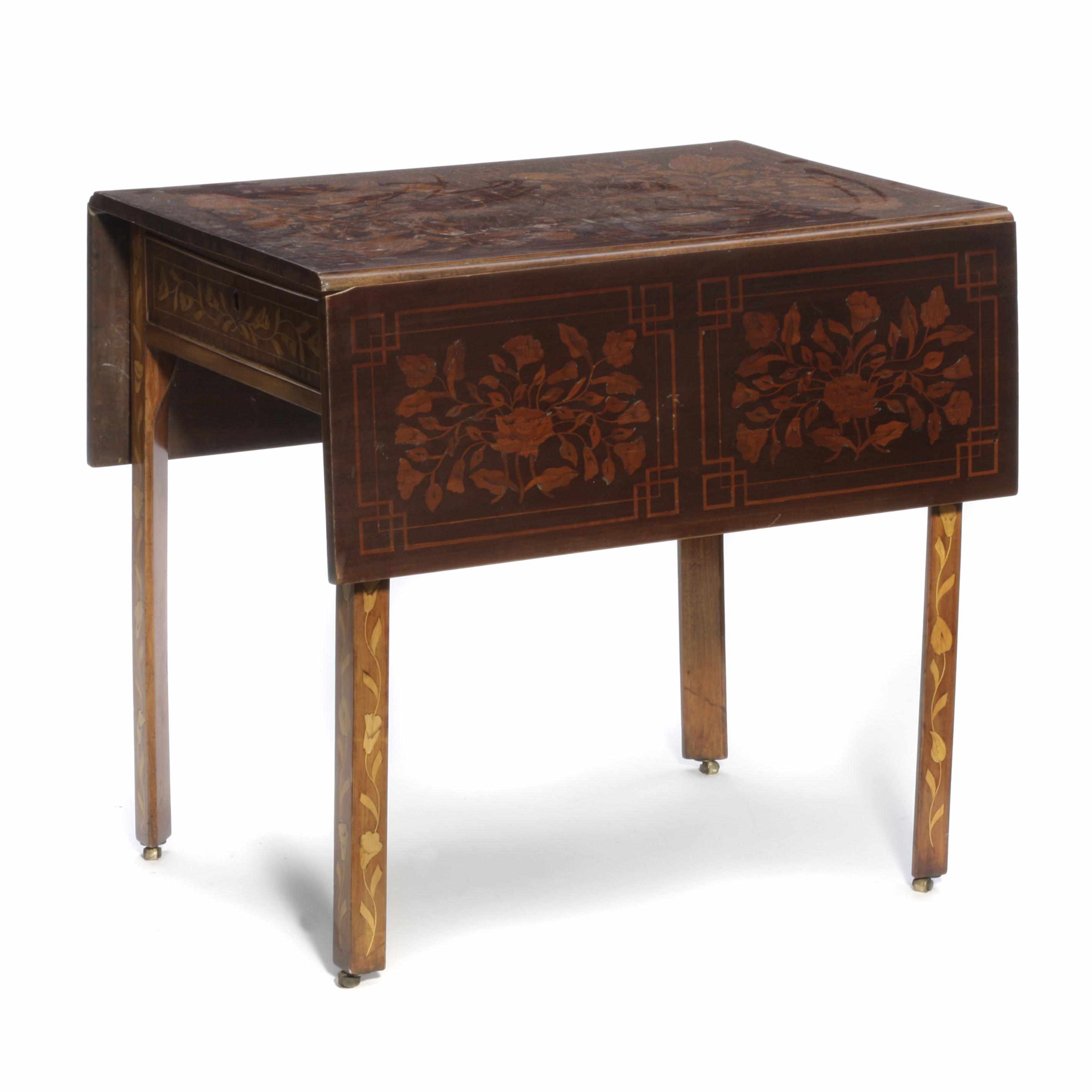 Appraisal: A Dutch Neoclassical style marquetry inlaid mahogany drop leaf table