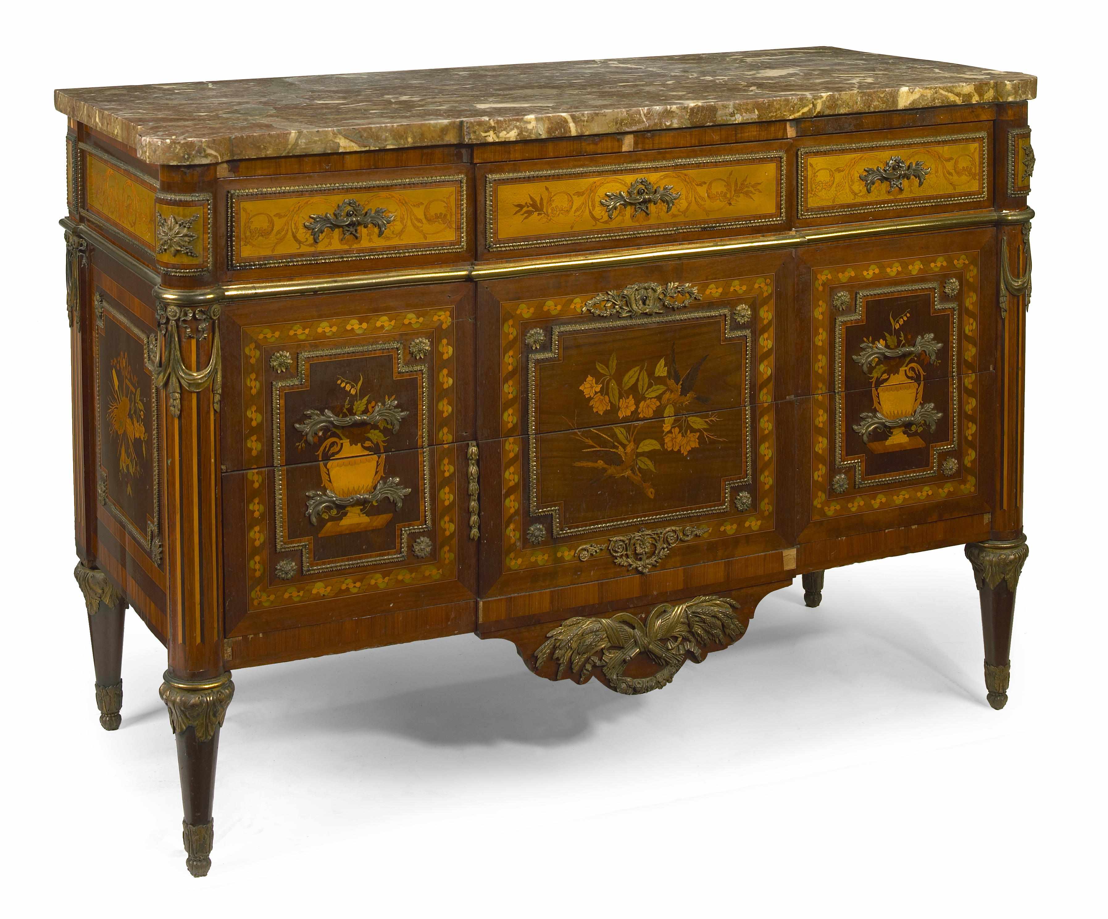 Appraisal: A Louis XV XVI Transitional style gilt bronze mounted marquetry