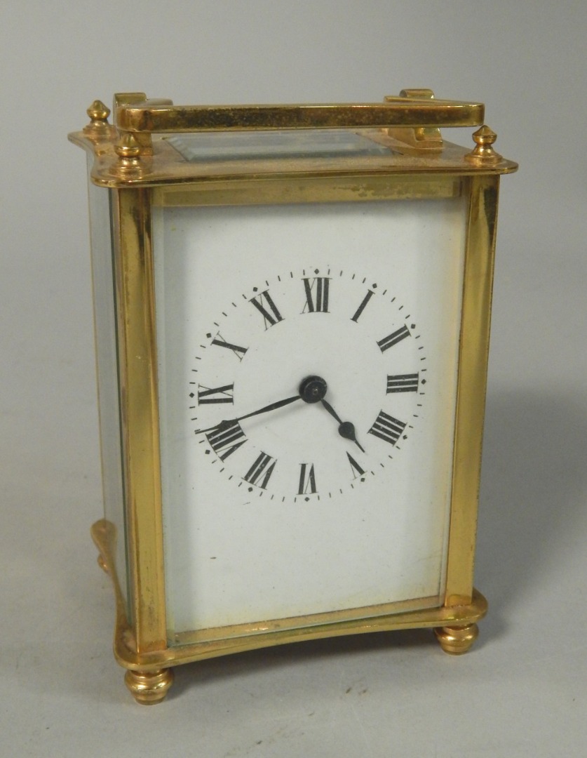 Appraisal: A late thC early thC French brass carriage timepiece with