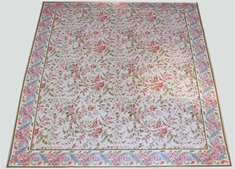 Appraisal: CUSTOM STARK AUBUSSON NEEDLEPOINT RUG overall floral sprays on light