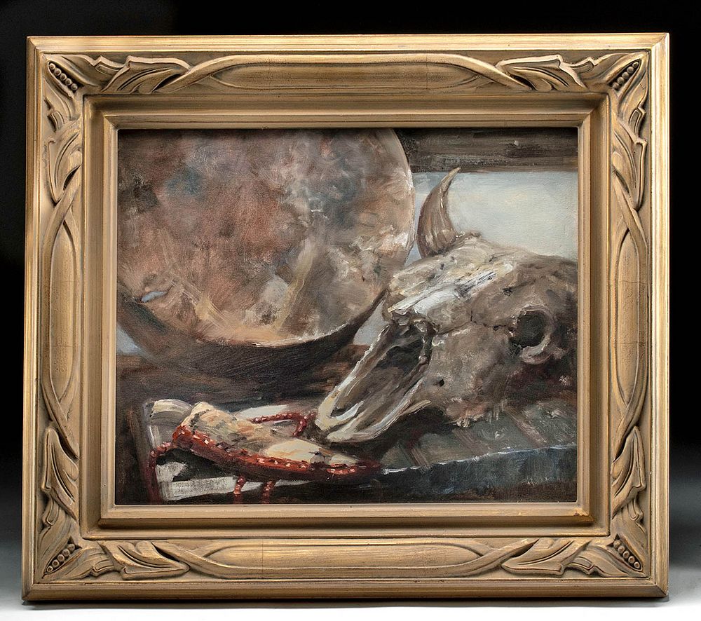 Appraisal: Framed Roseta Santiago Still Life w Skull ca Originally Listed