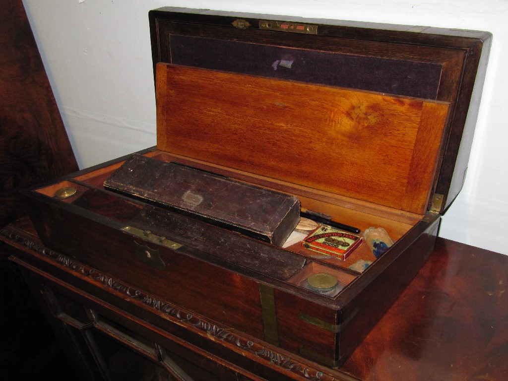 Appraisal: Brass bound writing box and contents