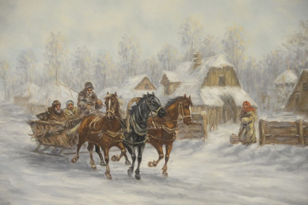 Appraisal: Joseph Glotzer American - Pulling the Carriage Through Town oil