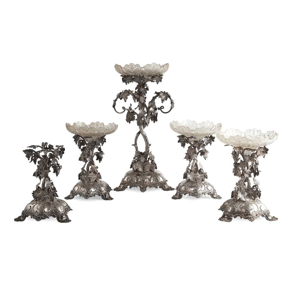 Appraisal: A SET OF FIVE VICTORIAN SCOTTISH PLATED TABLE CENTERPIECES Retailed