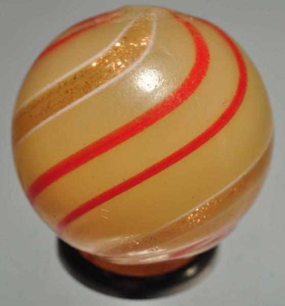 Appraisal: Butterscotch Semi-Opaque Banded Lutz Marble Description Butterscotch base with red