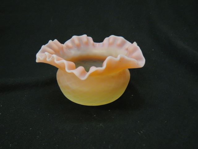 Appraisal: Peachblow Art Glass Bowl diamond quilted with ruffle border excellent