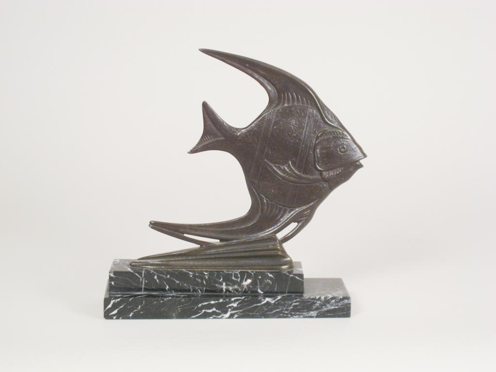 Appraisal: An Art Deco bronze Fish on marble base singed A