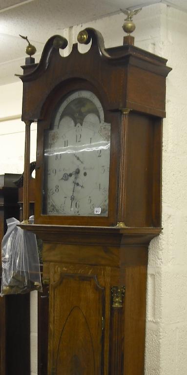 Appraisal: Oak and mahogany eight day longcase clock the painted arched