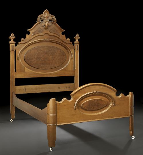 Appraisal: American Renaissance Revival Burled Walnut and Walnut Bedstead third quarter