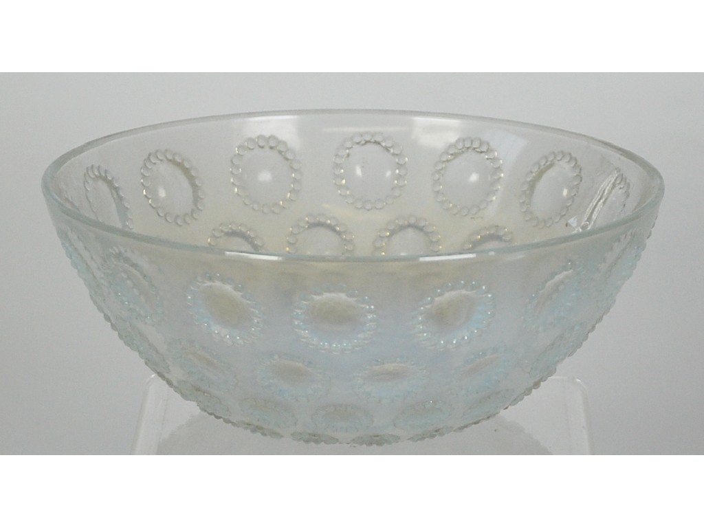 Appraisal: 's LALIQUE OPALESCENT MOULDED GLASS BOWL stencilled signature 'R Lalique