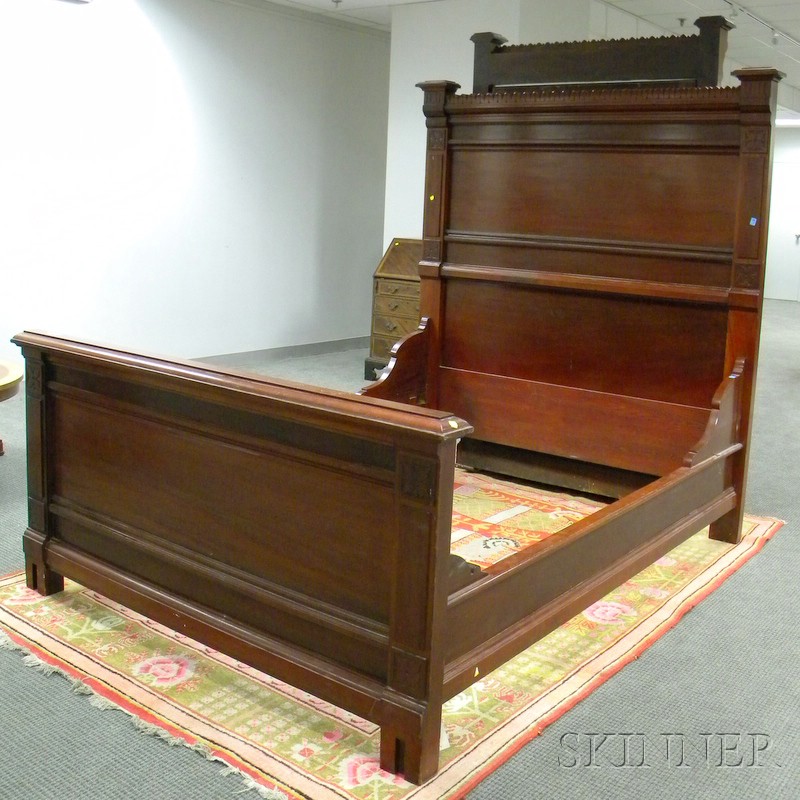 Appraisal: Victorian Eastlake-type Carved Mahogany Bed and Marble-top Mirrored Dresser Set