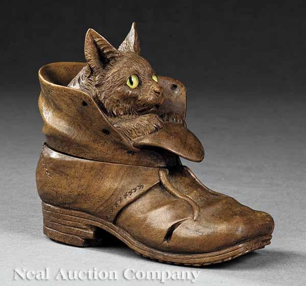 Appraisal: A Good English Carved Puss n' Boots Inkwell th c