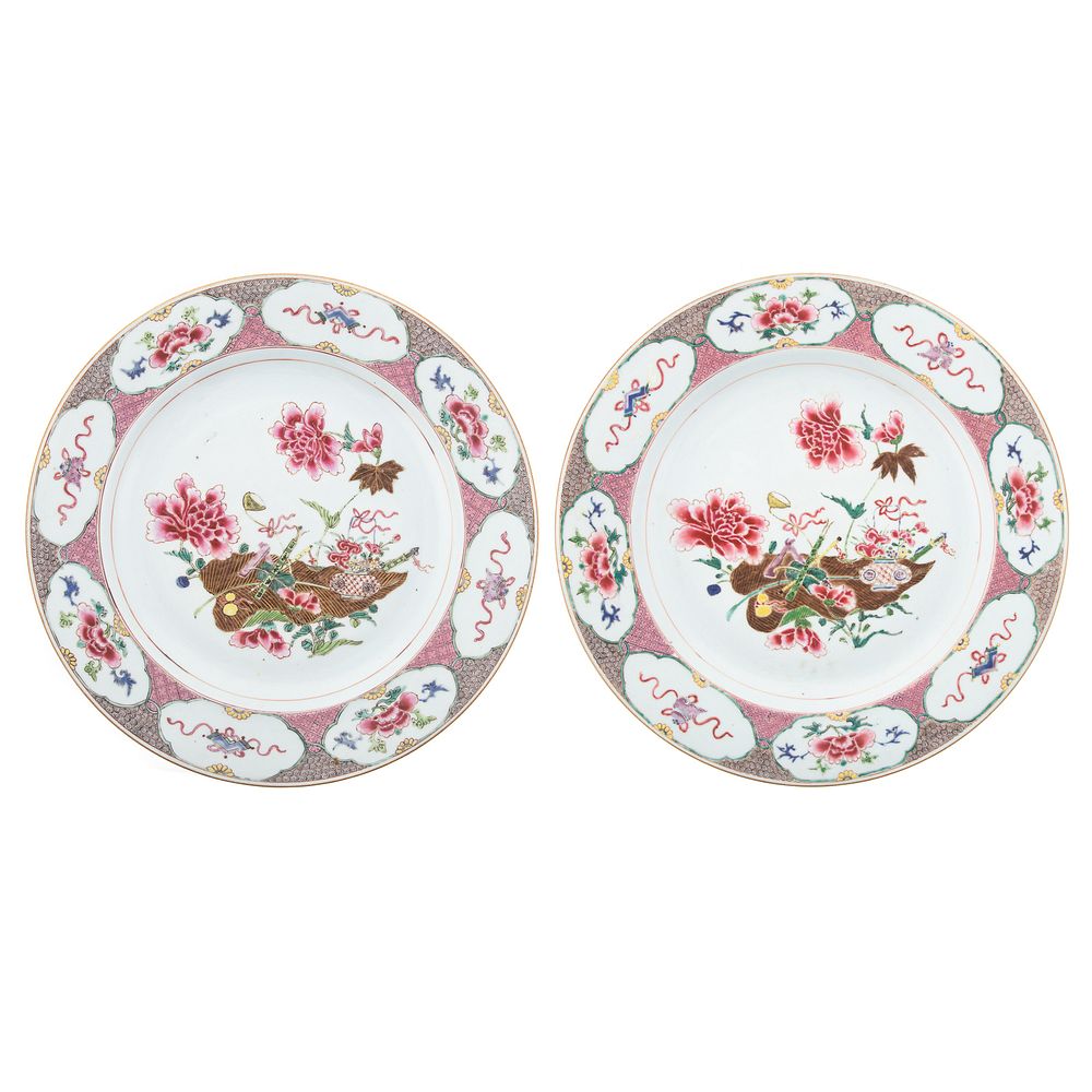 Appraisal: Pair Chinese Export Famille Rose Chargers Circa with floral and