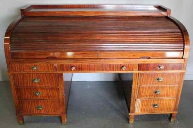 Appraisal: Mahogany Double Pedestal C - Roll Top Desk Nicely grained